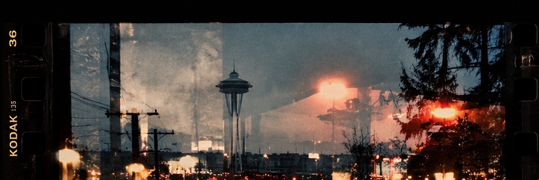 Illustrative double exposure of Seattle